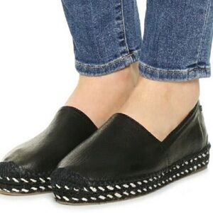 rag & bone Black Leather Espadrille Slip-Ons with Contrast Stitching